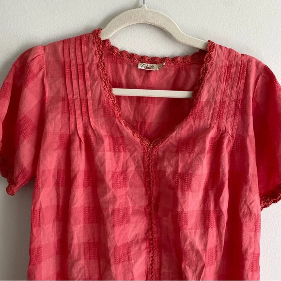 FAHERTY 100% Organic Cotton Margate Short Sleeve Checkered Blouse Size XXS - Picture 5 of 14